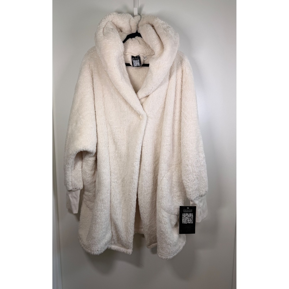 Jill Martin Lounger Unisex XL/1X Cream NEW Sherpa Faux Fur Hooded Robe Coat